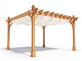 Pavillon Holz mit Stoffdach 320 x 300 x 260 cm - Naturholz-Weiß - für Garten klassisches Design