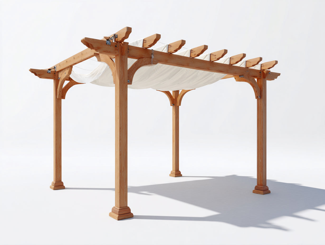Pavillon Holz 300x300x250 cm - Braun-Weiß - Moderner Gartenpavillon mit Stoffdach