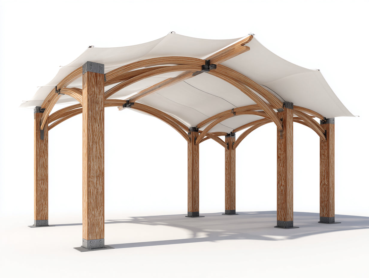 Pavillon Massivholz 400x300x320 cm - Natur-Weiß-Grau - Modernes Gartenpavillon mit Sonnendach