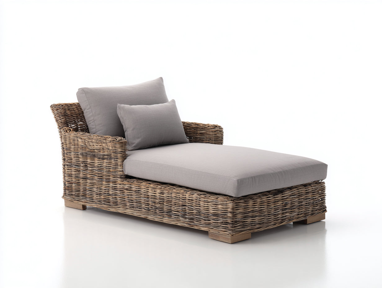 Sonnenliege Polyrattan mit Polster 170 x 76 x 82 cm - Naturbraun-Grau - für Garten modernes Design