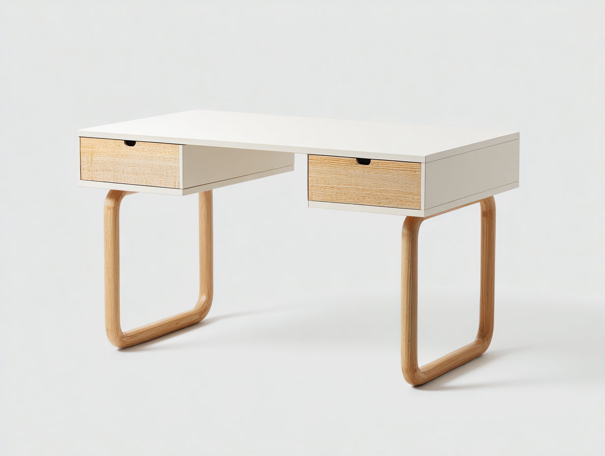 Schreibtisch Holz 128x60x76 cm - Weiß-Naturholz - moderner Arbeitstisch für Büro