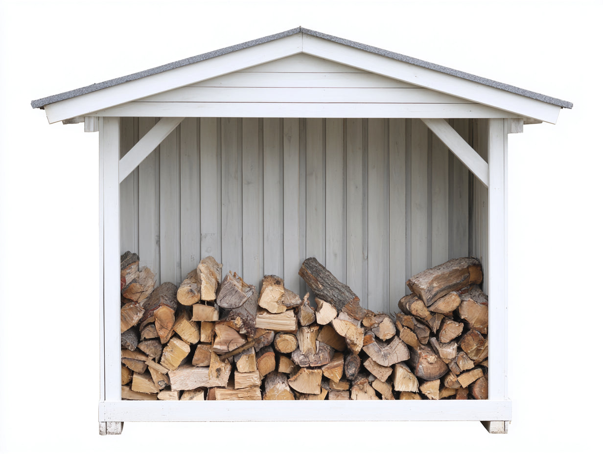 Kaminholzregal Holz 210x85x190 cm - Weiß-Grau-Naturholz - modernes Holzlager für Garten