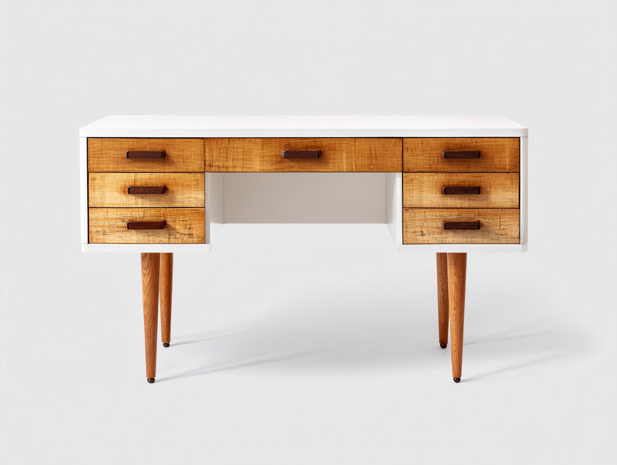 Schreibtisch Holz mit Schubladen 140 x 60 x 78 cm - Weiß-Naturholz - für Arbeitszimmer modernes Design