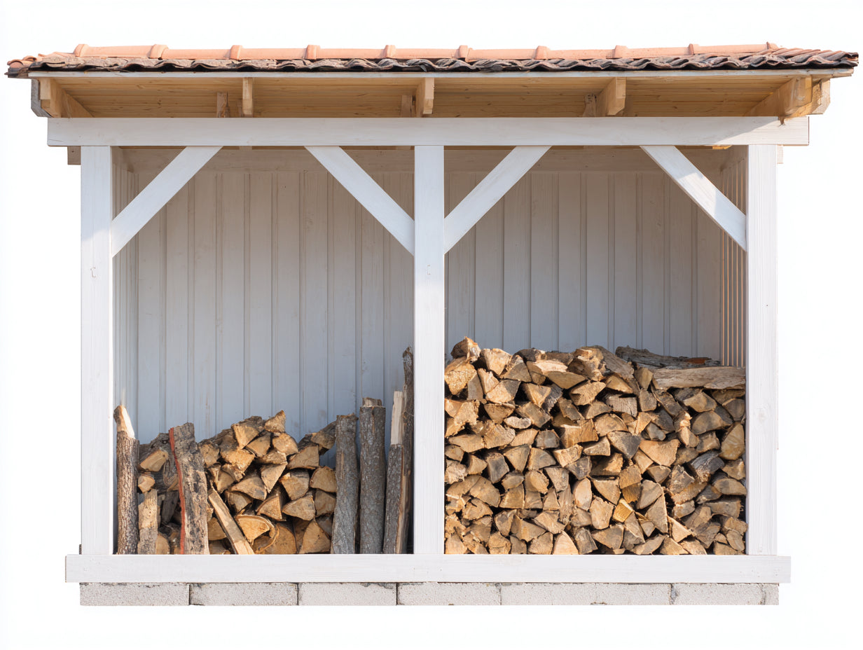 Kaminholzregal Holz 260 x 80 x 195 cm - Weiß-Naturholz - für Außenbereich rustikales Design