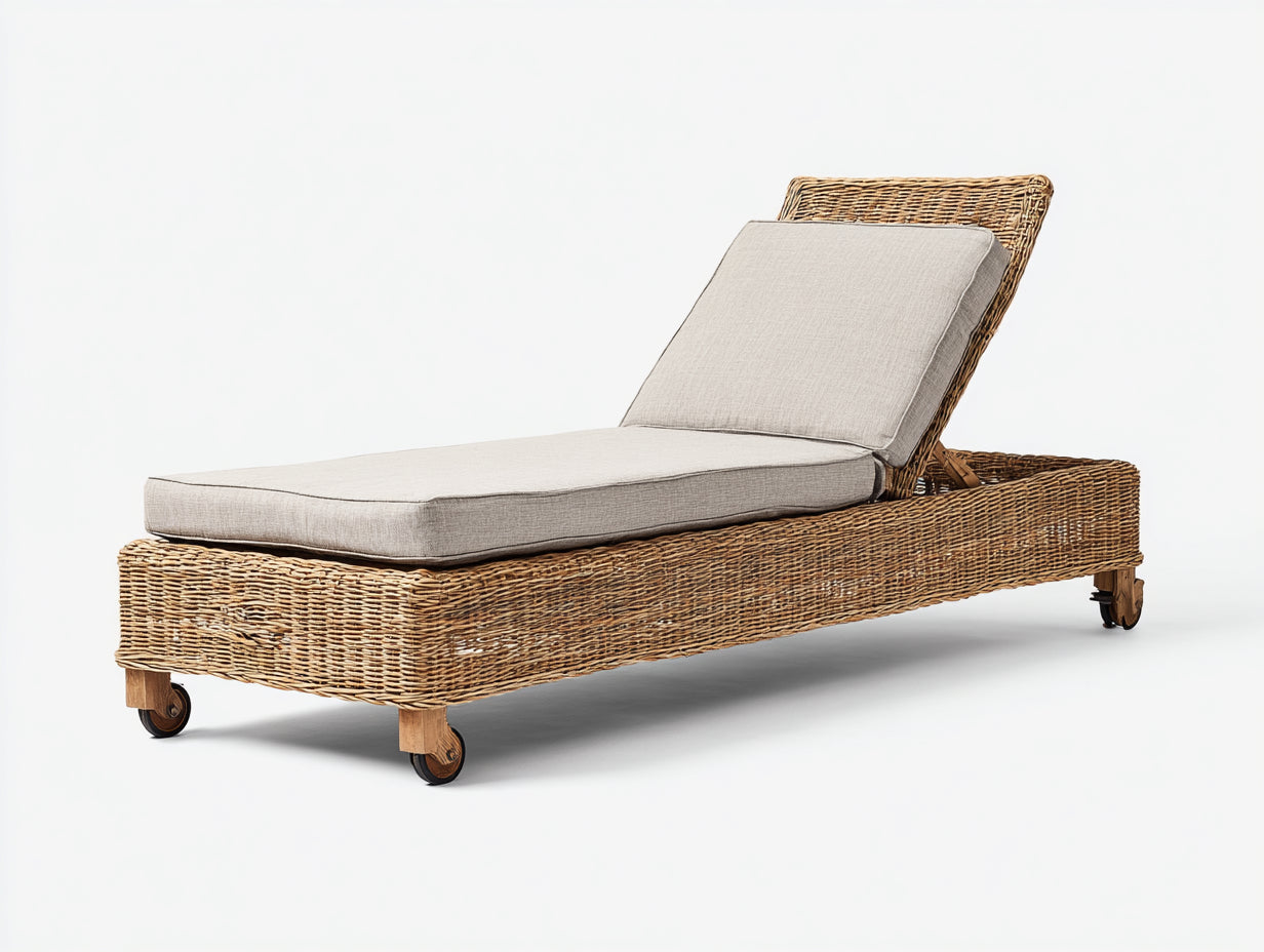 Sonnenliege Rattanoptik mit Rollen 190x70x85 cm - Naturbraun-Beige - klassisches Design