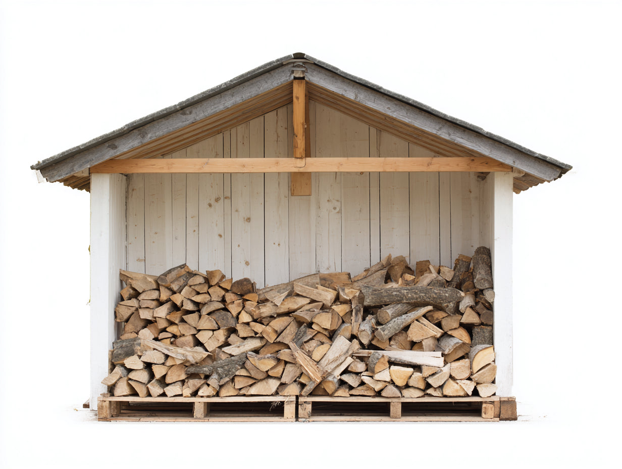 Kaminholzregal Holzrahmen mit Dach 180x60x160 cm - Weiß-Naturholz-Grau - rustikales Design