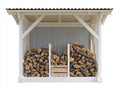 Kaminholzregal Massivholz 220x85x190 cm - Weiß-Natur-Braun - Überdachtes Design mit 3 Lagerfächern