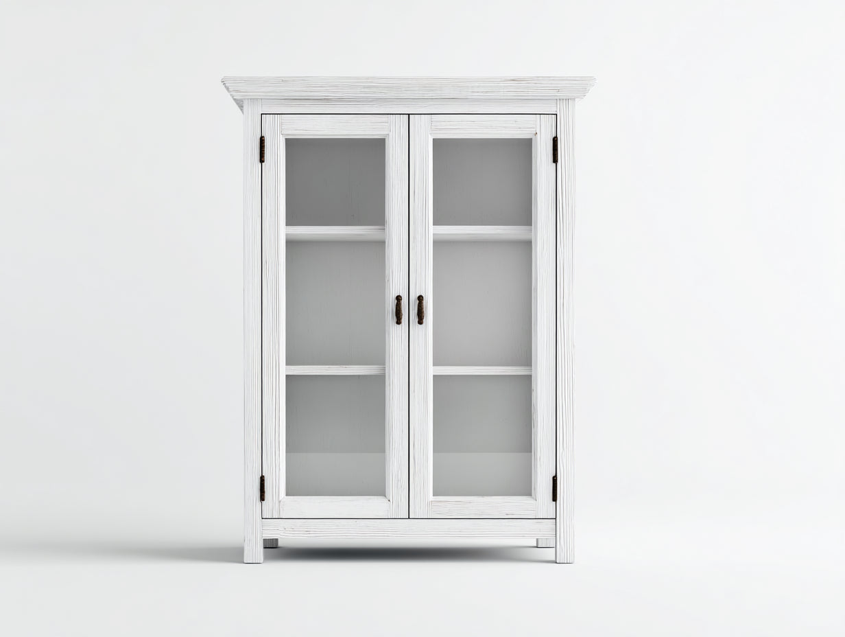 Bücherregal Holz 95x42x172 cm - Weiß - klassischer Vitrinenschrank für Wohnzimmer