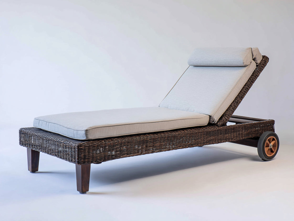 Sonnenliege Polyrattan 205x78x92 cm - Dunkelbraun-Grau - verstellbare Gartenliege mit Rollen