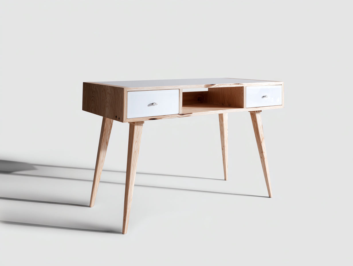 Schreibtisch Holzoptik 120x55x78 cm - Weiß-Braun - Moderner Arbeitstisch mit offenem Fach