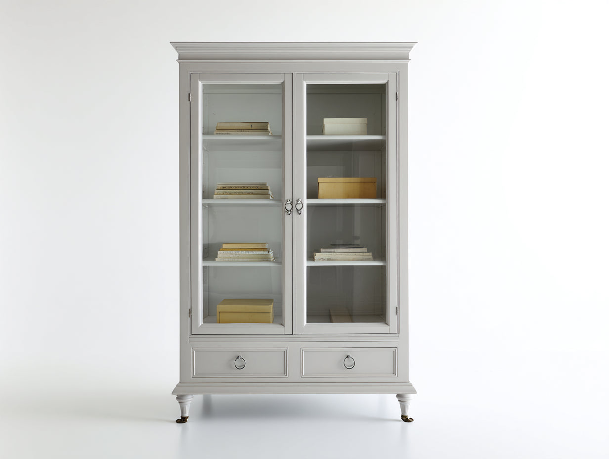 Bücherregal Holz mit Glastüren 120 x 45 x 190 cm - Grau - für Wohnzimmer klassisches Design