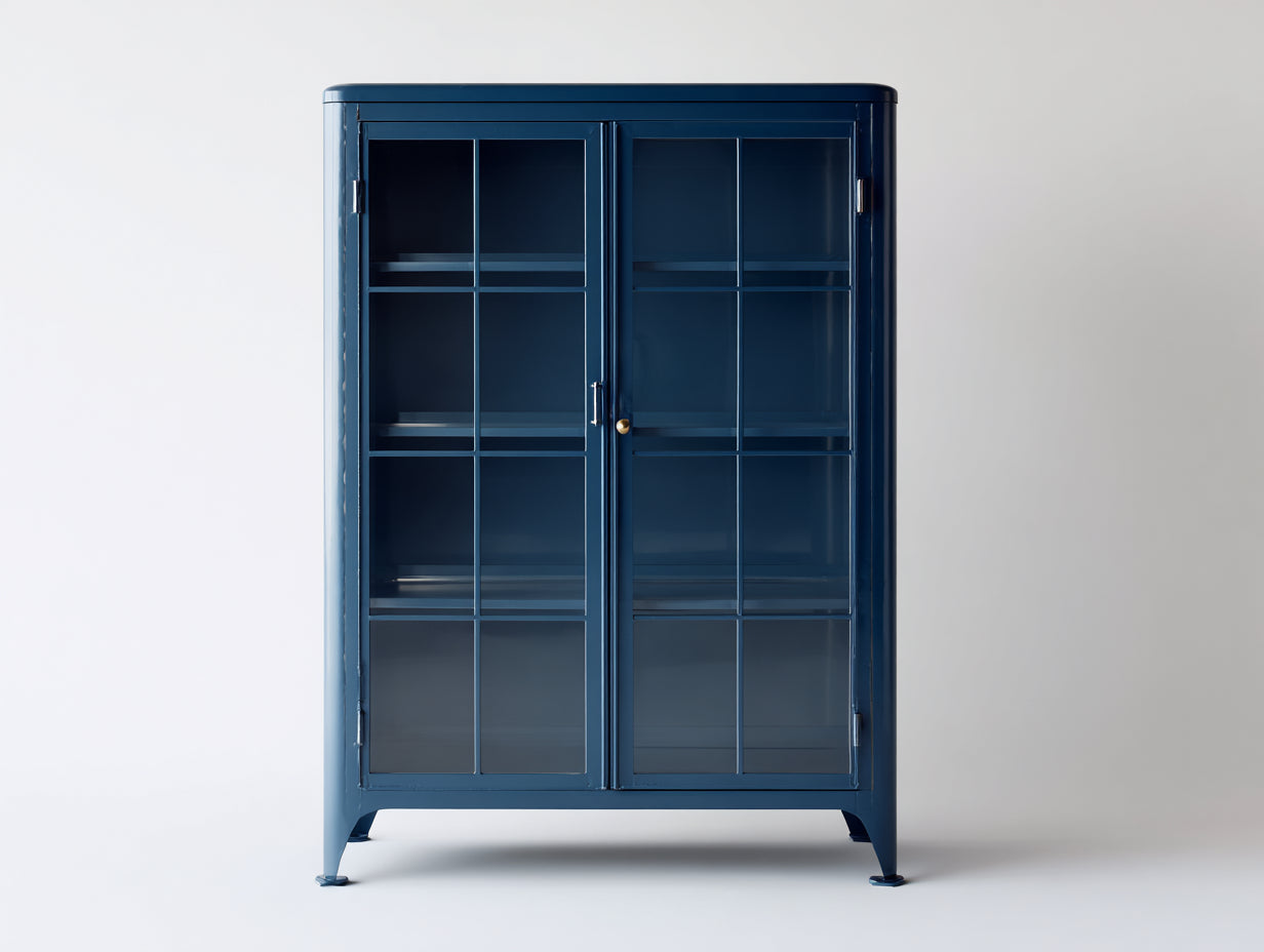 Bücherregal Metallrahmen mit 2 Glastüren 92x38x145 cm - Dunkelblau - modernes Design