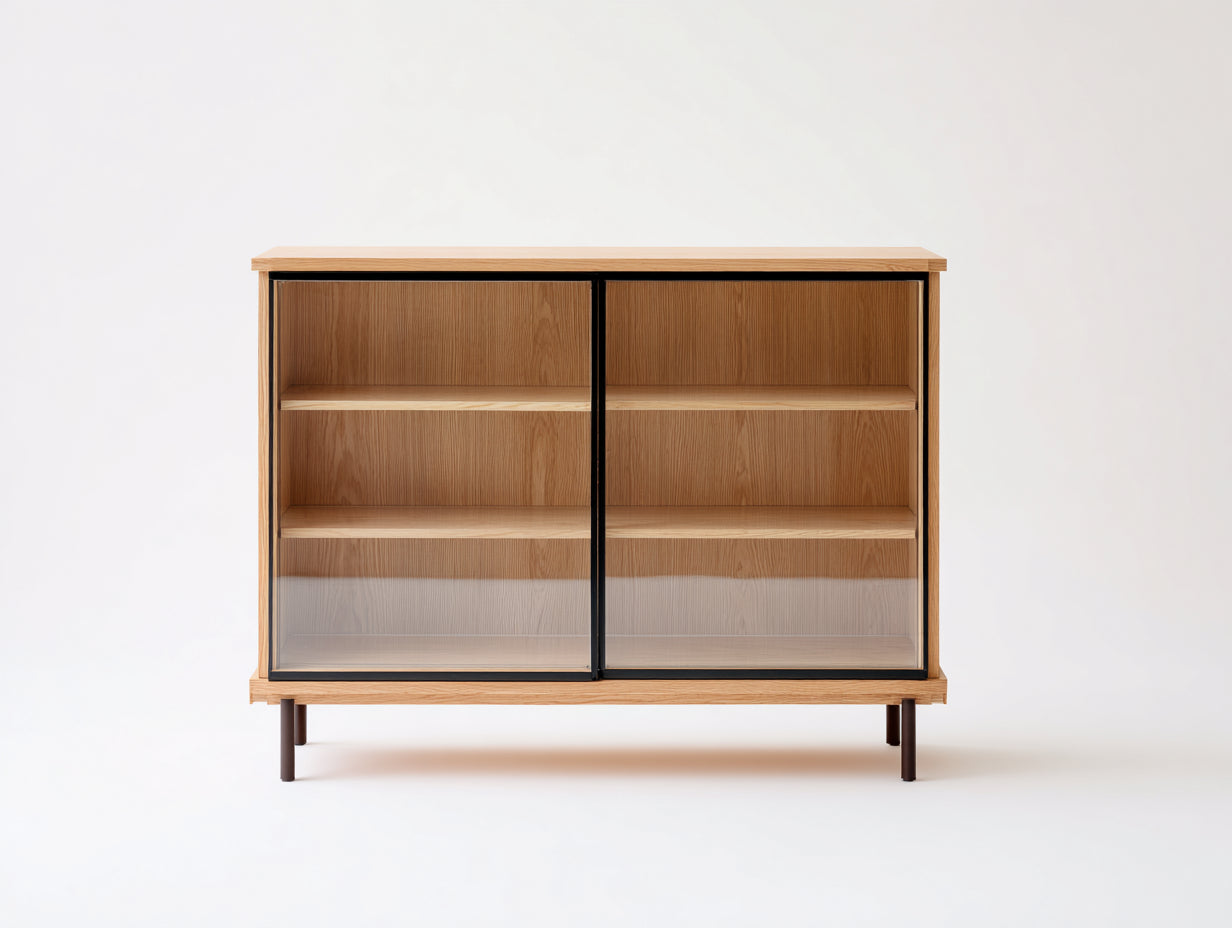 Bücherregal Holzoptik 120x40x110 cm - Braun-Schwarz - Modernes Regal mit Glastüren