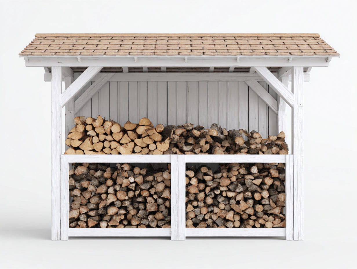 Kaminholzregal Holz 220x70x180 cm - Weiß-Braun - Überdachtes Brennholzregal mit Ablagefächern