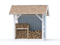 Kaminholzregal Holzrahmen mit Schindeldach 170x70x165 cm - Weiß-Hellblau-Naturholz - rustikales Design