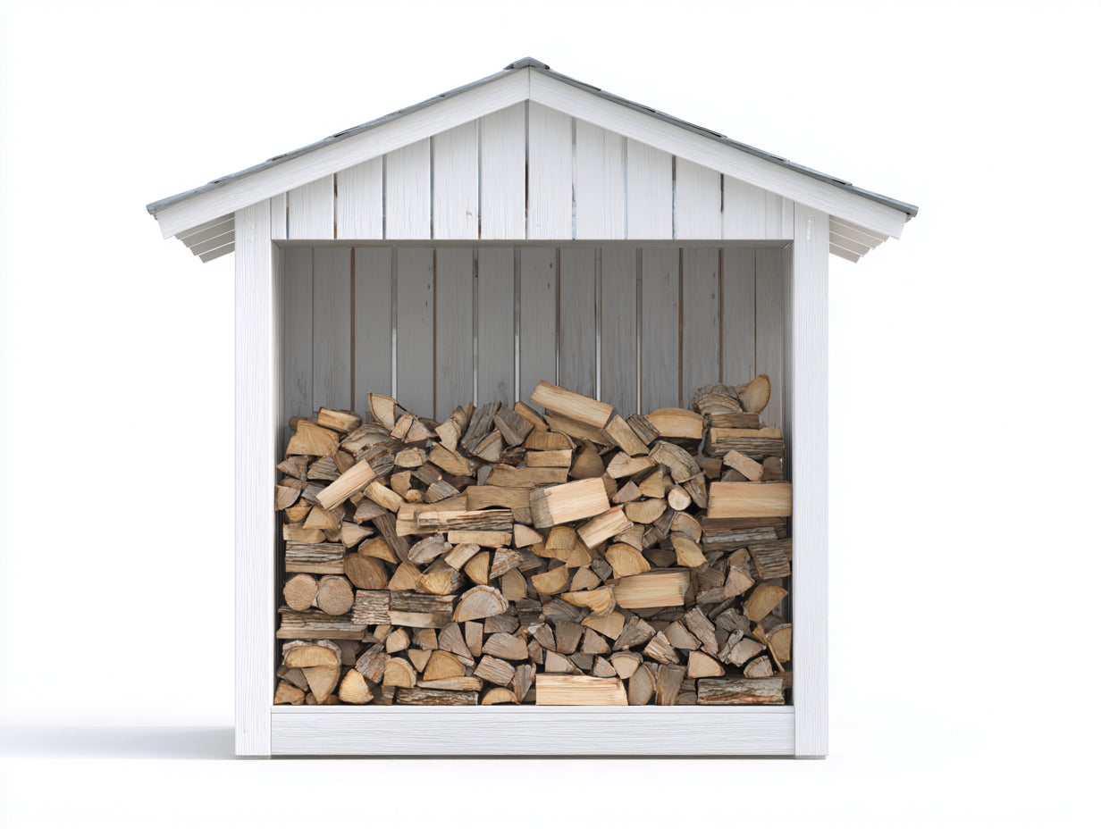 Kaminholzregal Holzrahmen mit Satteldach 160x68x150 cm - Weiß-Grau - rustikales Design