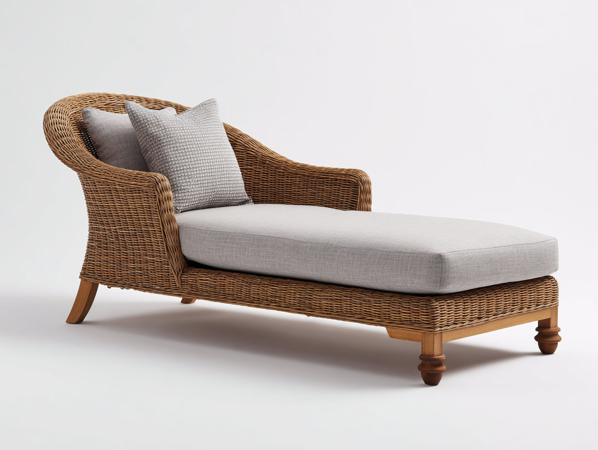 Sonnenliege Polyrattan 195x76x84 cm - Naturbraun-Grau - klassische Gartenliege für Außenbereich