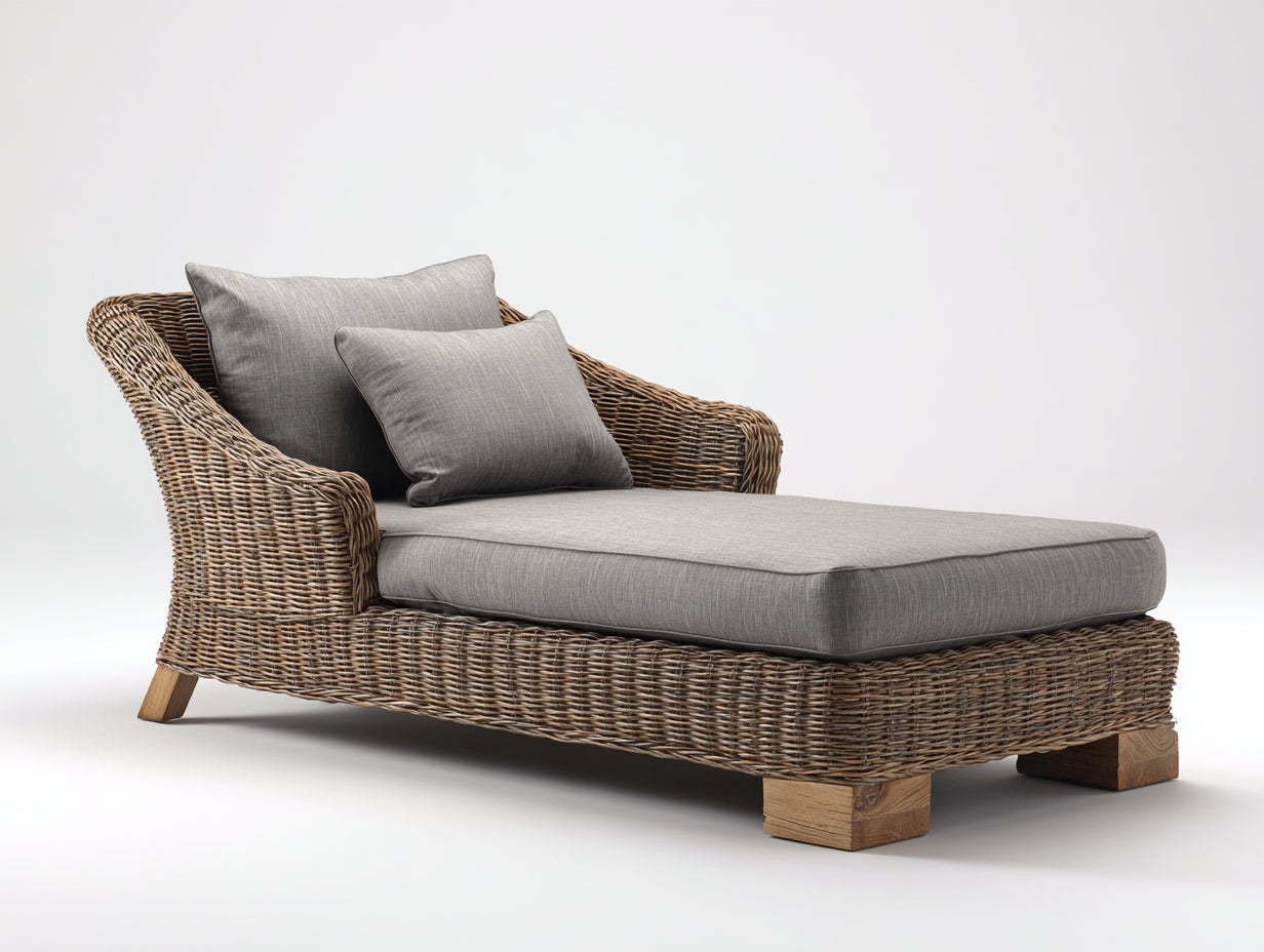 Sonnenliege Polyrattan 198x82x79 cm - Naturbraun-Grau - elegante Gartenliege für Terrasse und Garten