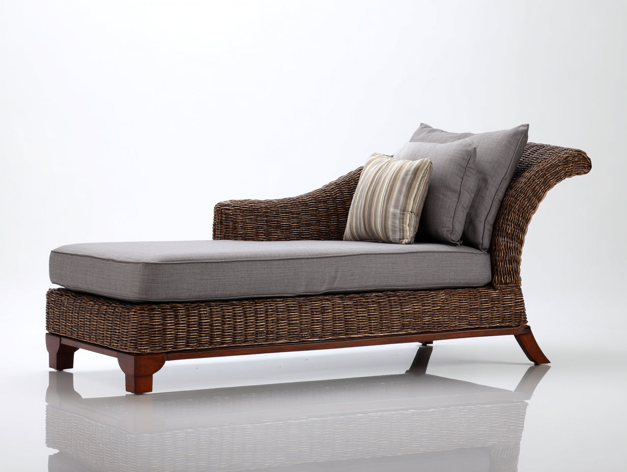 Sonnenliege Polyrattan mit Polster 175 x 78 x 88 cm - Braun-Grau - für Garten klassisches Design