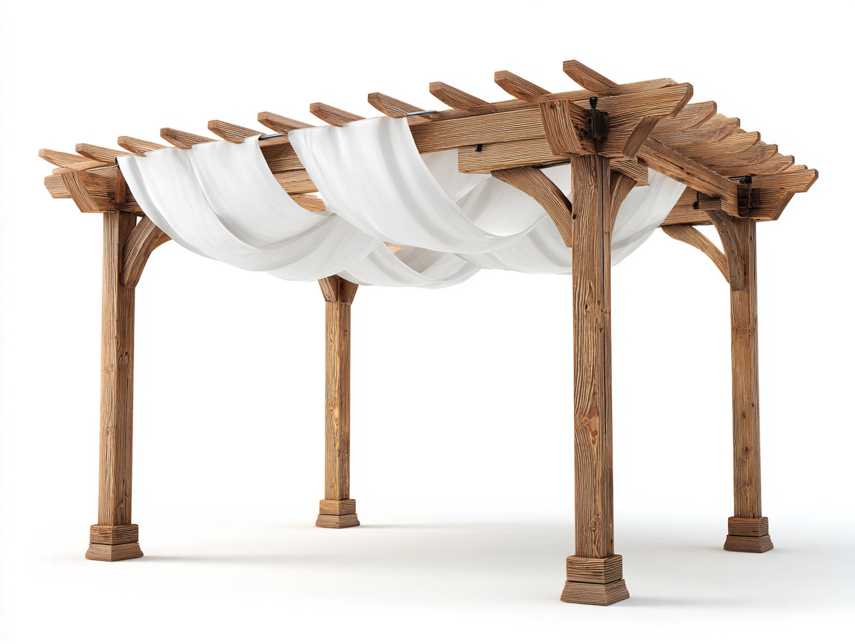 Pavillon Holzrahmen mit Stoffdach 340x285x245 cm - Naturholz-Weiß - rustikales Design