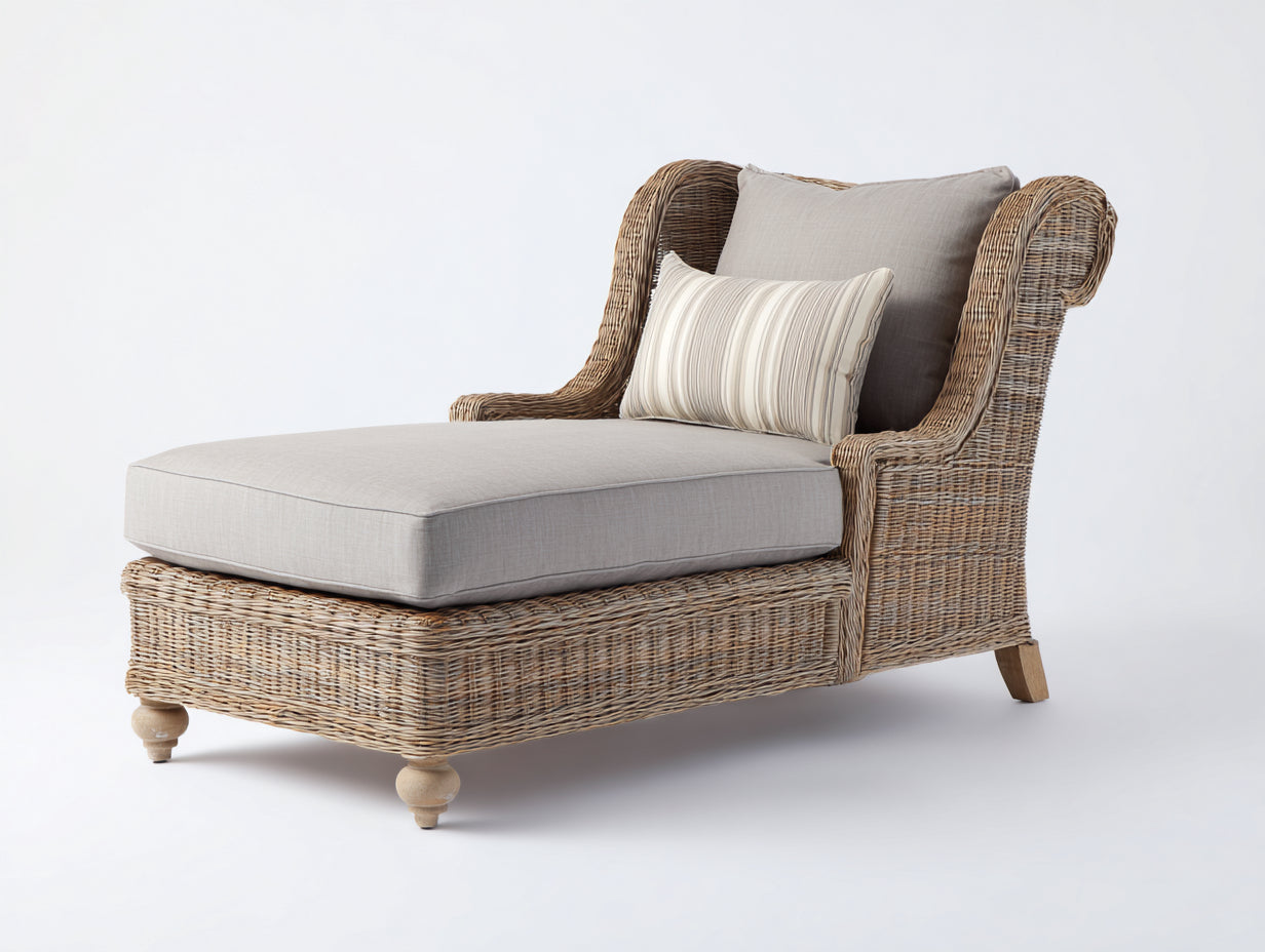 Sonnenliege Polyrattan mit Polster 165 x 75 x 95 cm - Naturbraun-Beige - für Garten klassisches Design