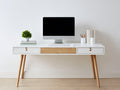 Schreibtisch Massivholz 140x60x78 cm - Weiß-Natur - Modernes skandinavisches Design mit 3 Schubladen
