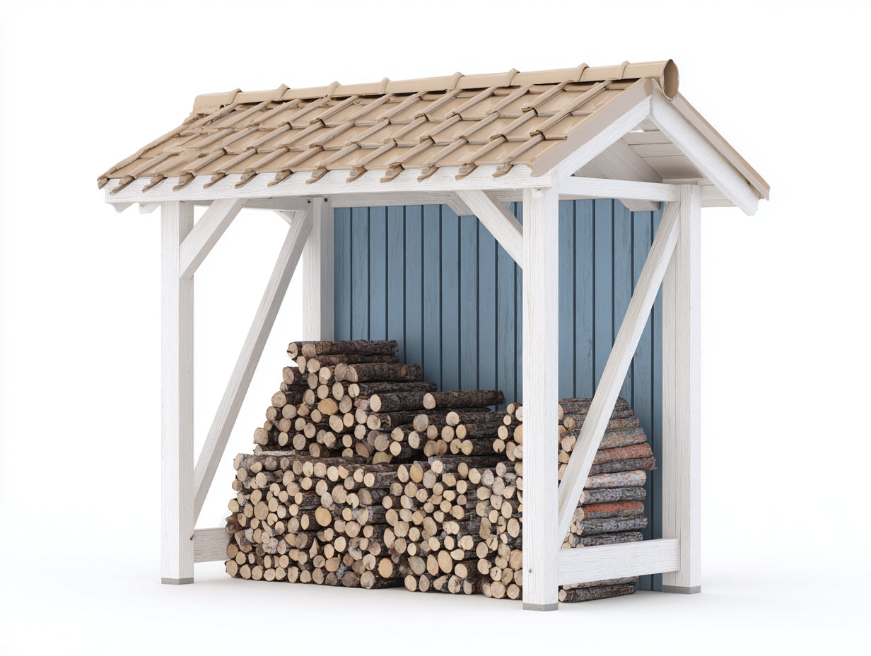 Kaminholzregal Holz 240 x 85 x 210 cm - Weiß-Blau - für Außenbereich Landhaus Design
