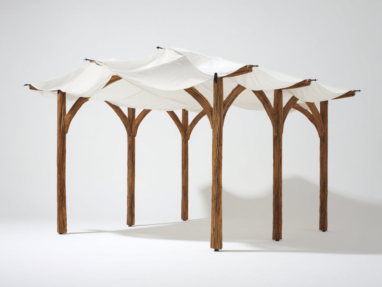 Pavillon Massivholz 420x300x300 cm - Natur-Weiß - Modernes Sonnensegel Design für Außenbereich
